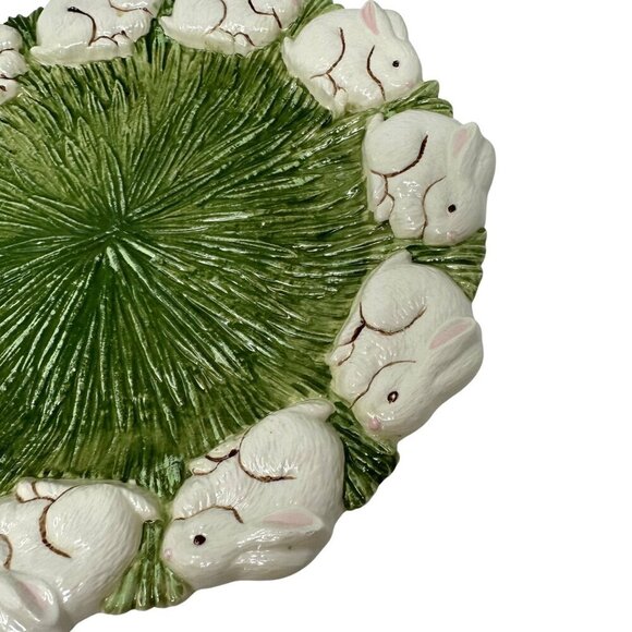 VTG EASTER MAJOLICA RABBITS IN GRASS POTTERY 10 inch PLATE PLATTER HAND PAINTED - Picture 4 of 8